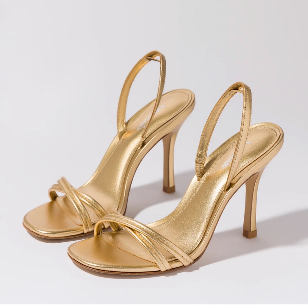 Larroude Gold Strappy Heels
